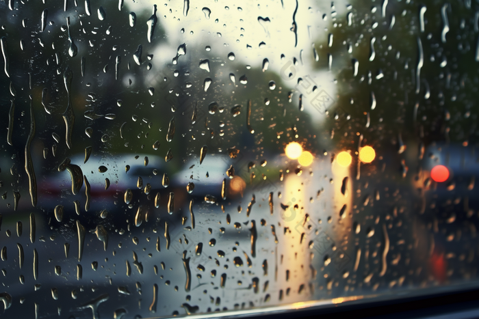 车窗上的雨滴道路恶劣天气