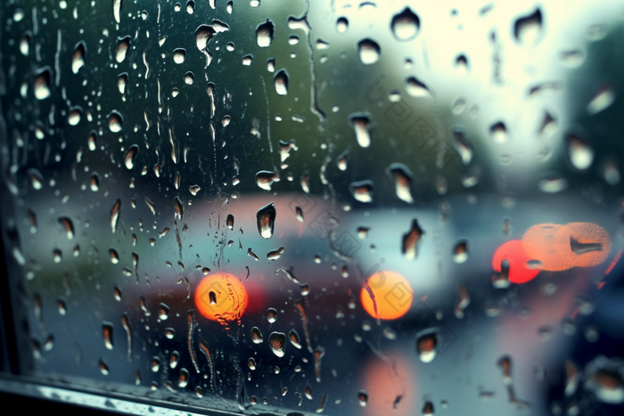 车窗上的雨滴阴天雨景