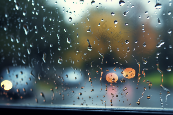 车窗上的雨滴恶劣天气虚化