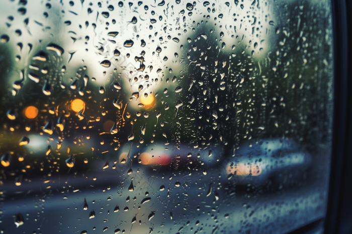 车窗上的雨滴阴天玻璃