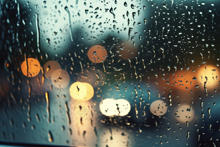 车窗上的雨滴阴天下雨