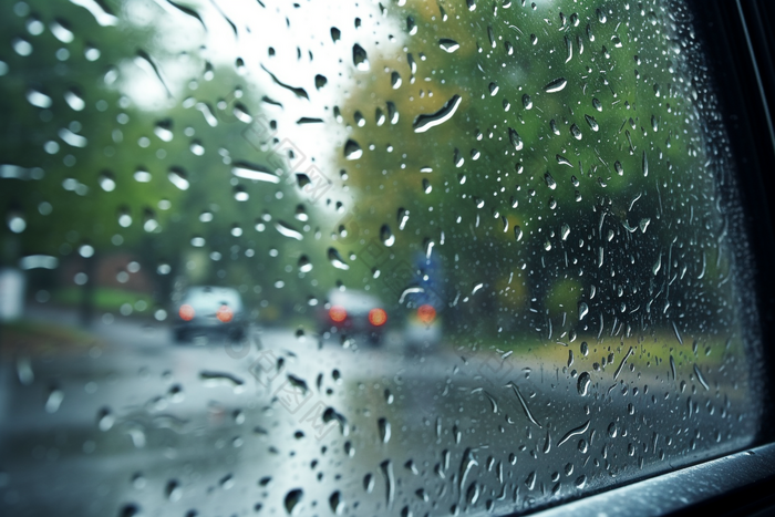 车窗上的雨滴雨天水滴