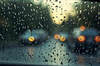 车窗上的雨滴雨天大光圈