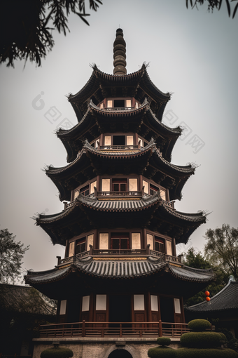 中国风塔楼建筑旅游观赏