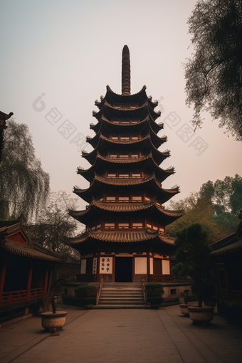中国风塔楼建筑楼阁游览