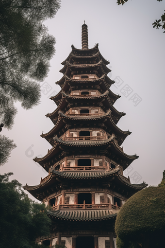 中国风塔楼建筑楼阁景点