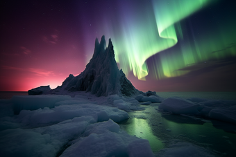 夜空极光冰川自然现象紫光