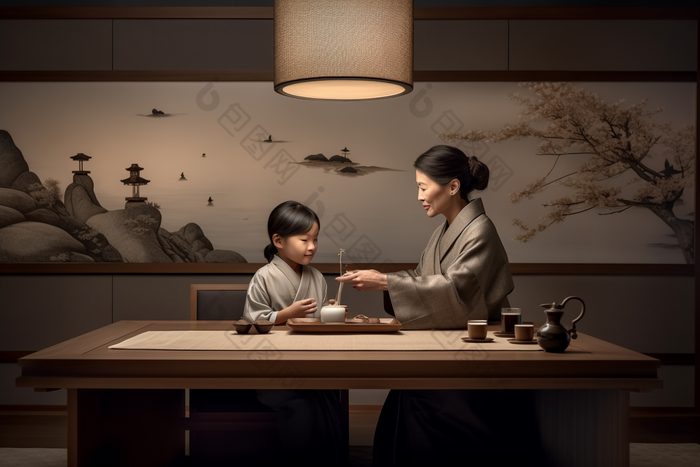 中式客厅母子互动生活儿童