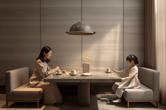 中式客厅母子互动温馨儿童