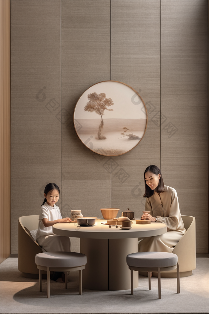 中式客厅母子互动居家母女