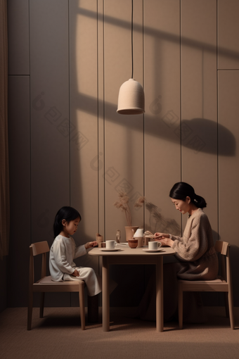 中式客厅母子互动居家儿童