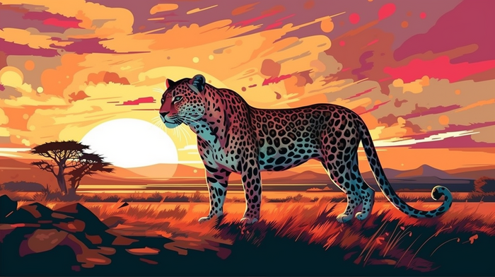 非洲草原野生动物照片插画