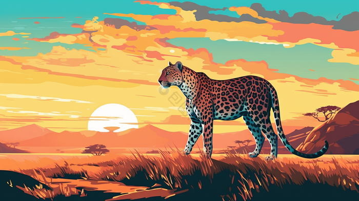 非洲草原野生动物概述插画