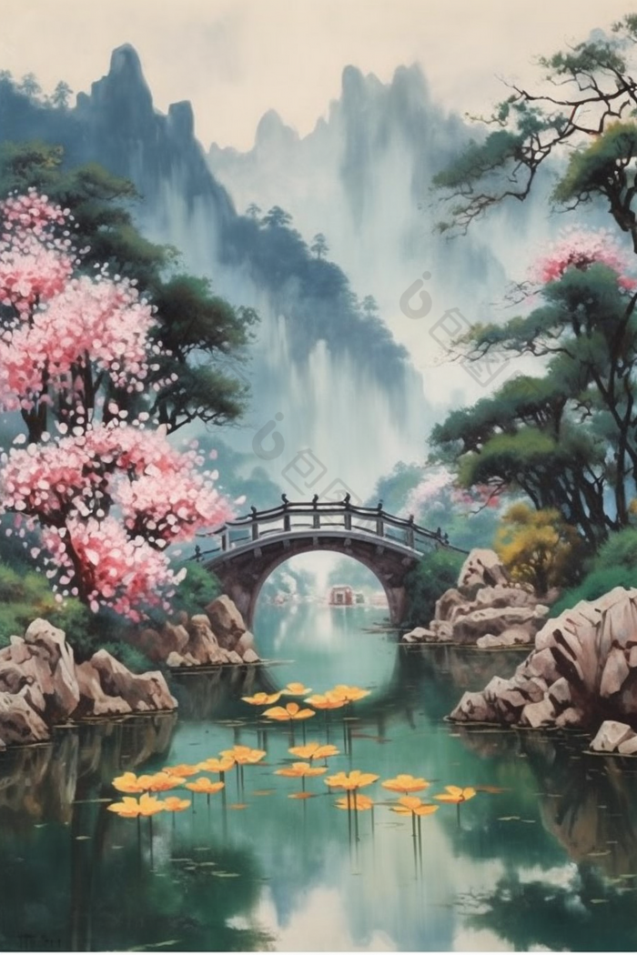 中国古代花园插画国风