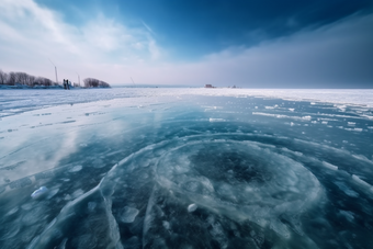 冬季结冰的湖面块低温