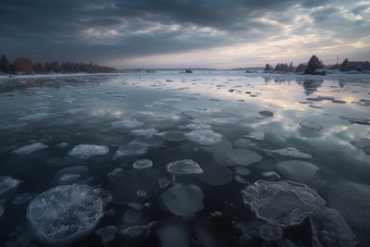 冬季结冰的湖面块零度