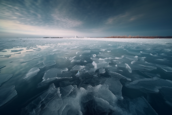冬季结冰的湖面水冷冻