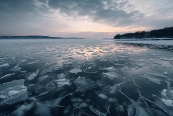 冬季结冰的湖面水零度