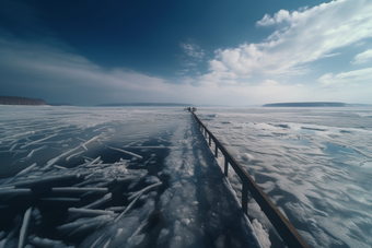 冬季结冰的湖面块冻结
