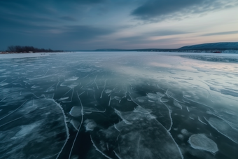 冬季结冰的湖面冬天冷冻