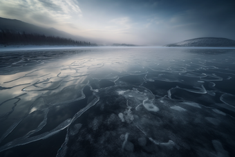 冬季结冰的湖面块寒冷