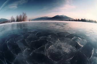 冬季结冰的湖面块结