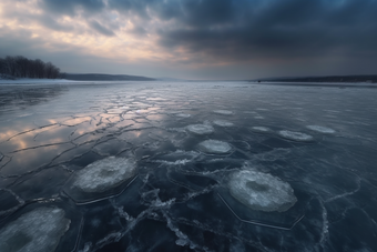 冬季结冰的湖面水结