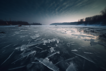 冬季结冰的湖面水低温