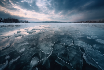 冬季结冰的湖面冬天零度