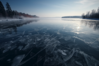 冬季结冰的湖面水寒冷