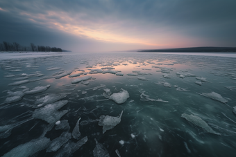 冬季结冰的湖面块降温