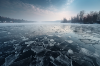 冬季结冰的湖面冬天块