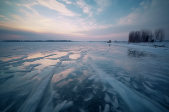 冬季结冰的湖面冬天低温