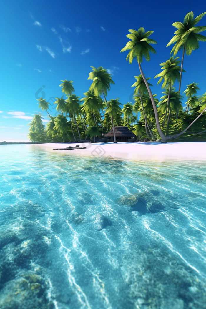 夏天热带椰子树海滩海水摄影图48