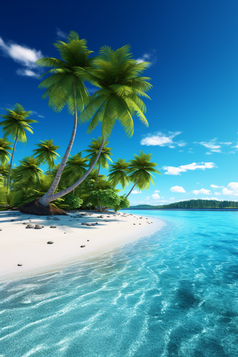 夏天热带椰子树海滩海水摄影图2