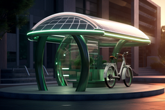 城市太阳能充电自行车站效果摄影图1