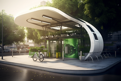 城市太阳能充电自行车站效果摄影图7