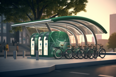 城市太阳能充电自行车站效果摄影图16