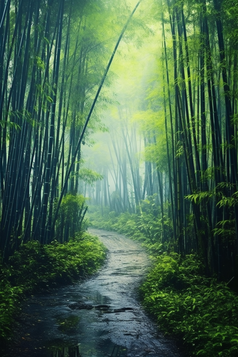 自然雨雾气竹子森林完整的活力小道摄影图33