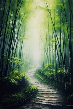 自然雨雾气竹子森林完整的活力小道摄影图29