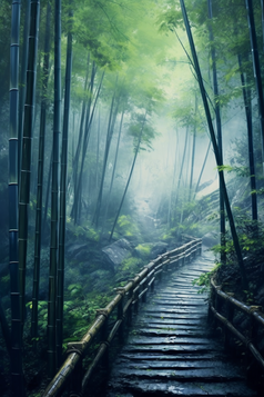 自然雨雾气竹子森林完整的活力小道摄影图14