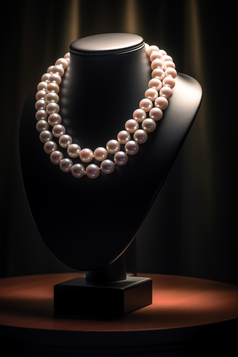 一个珍珠项链挂起脖子模型道具,豪华,商业摄影,完美的室内照明效果,高级珠宝项链展示摄影图7