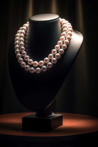一个珍珠项链挂起脖子模型道具,豪华,商业摄影,完美的室内照明效果,高级珠宝项链展示摄影图7