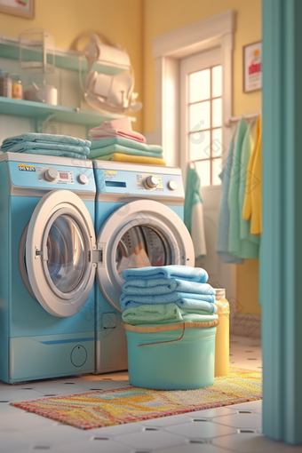 洗衣房的毛巾与洗衣液摄影图36