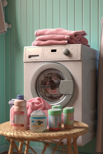洗衣房的毛巾与洗衣液摄影图29