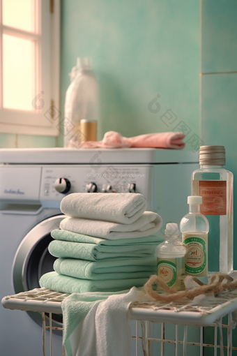 洗衣房的毛巾与洗衣液摄影图7
