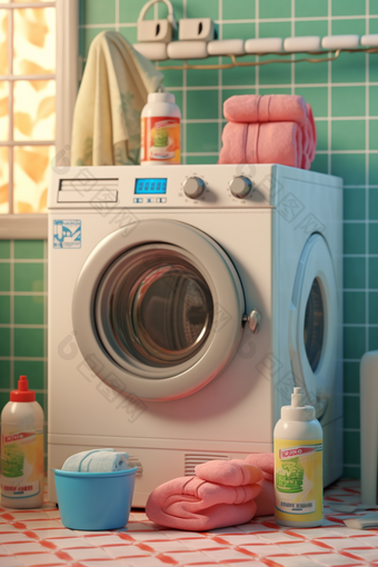 洗衣房的毛巾与洗衣液摄影图13