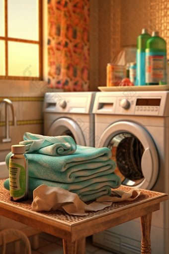 洗衣房的毛巾与洗衣液摄影图18
