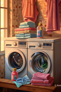 洗衣房的毛巾与洗衣液摄影图12