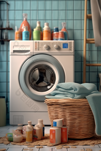洗衣房的毛巾与洗衣液摄影图5